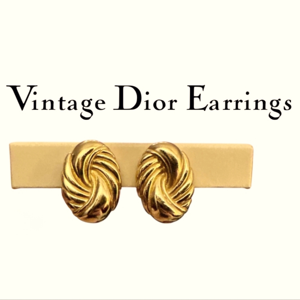 Vintage Christian Dior Twisted Gold Clip-On Earrings